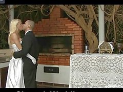 Smashing shemale bride kissing and feeding