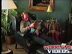 Mature hairy dude Gene jerks his hard prick while home alone