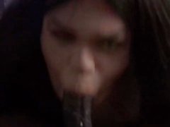 Black fat trans woman suck a black cock and make it cum on her tits