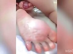 horny chinese slut love to cum on her own foot and suck