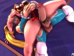 Chun-Li and Mika futa blowjob and fuck comp