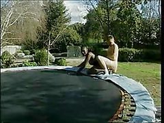 Trampoline is a perfect place for a sex with a tranny