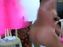 Shemale cumming in his girlfriend's ass and then sucks it