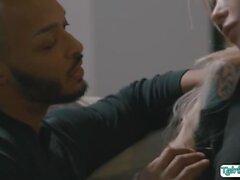 Busty shemale seduces her black neighbor to fuck her wet ass